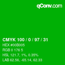 Color code: CMYK 100 / 0 / 97 / 31 | qconv.com