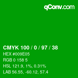 Color code: CMYK 100 / 0 / 97 / 38 | qconv.com