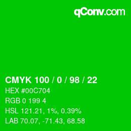 Color code: CMYK 100 / 0 / 98 / 22 | qconv.com