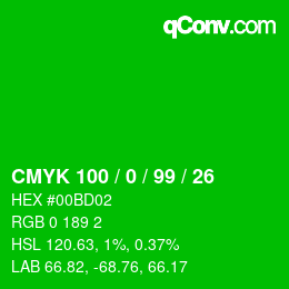Color code: CMYK 100 / 0 / 99 / 26 | qconv.com