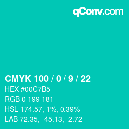 Color code: CMYK 100 / 0 / 9 / 22 | qconv.com