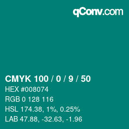 Color code: CMYK 100 / 0 / 9 / 50 | qconv.com