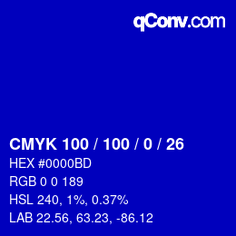 カラーコード: CMYK 100 / 100 / 0 / 26 | qconv.com