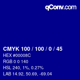 颜色代码: CMYK 100 / 100 / 0 / 45 | qconv.com