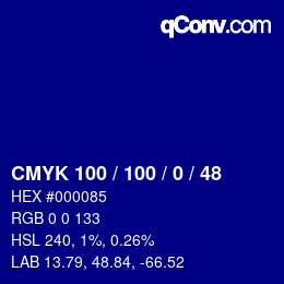 Code couleur: CMYK 100 / 100 / 0 / 48 | qconv.com