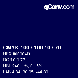 Color code: CMYK 100 / 100 / 0 / 70 | qconv.com