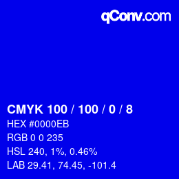 カラーコード: CMYK 100 / 100 / 0 / 8 | qconv.com