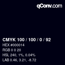 颜色代码: CMYK 100 / 100 / 0 / 92 | qconv.com