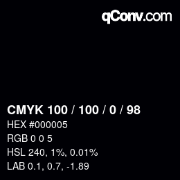 Color code: CMYK 100 / 100 / 0 / 98 | qconv.com