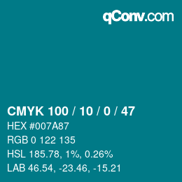 Código de color: CMYK 100 / 10 / 0 / 47 | qconv.com