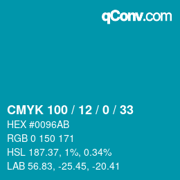 カラーコード: CMYK 100 / 12 / 0 / 33 | qconv.com