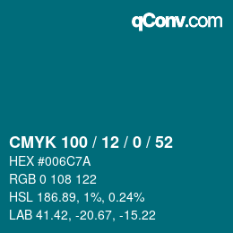 Color code: CMYK 100 / 12 / 0 / 52 | qconv.com