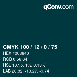 カラーコード: CMYK 100 / 12 / 0 / 75 | qconv.com