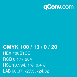 颜色代码: CMYK 100 / 13 / 0 / 20 | qconv.com