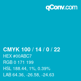 颜色代码: CMYK 100 / 14 / 0 / 22 | qconv.com