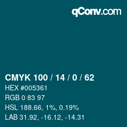 颜色代码: CMYK 100 / 14 / 0 / 62 | qconv.com