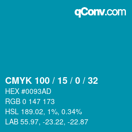 Color code: CMYK 100 / 15 / 0 / 32 | qconv.com