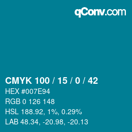 Code couleur: CMYK 100 / 15 / 0 / 42 | qconv.com