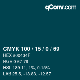 カラーコード: CMYK 100 / 15 / 0 / 69 | qconv.com