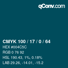 カラーコード: CMYK 100 / 17 / 0 / 64 | qconv.com