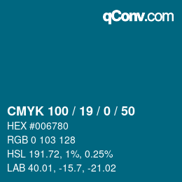 カラーコード: CMYK 100 / 19 / 0 / 50 | qconv.com