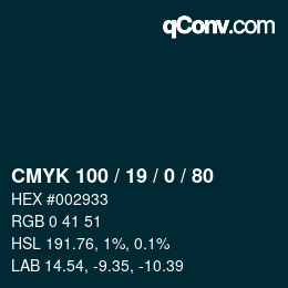Color code: CMYK 100 / 19 / 0 / 80 | qconv.com