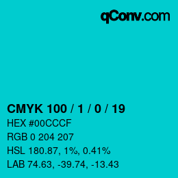カラーコード: CMYK 100 / 1 / 0 / 19 | qconv.com