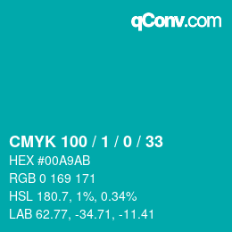 カラーコード: CMYK 100 / 1 / 0 / 33 | qconv.com