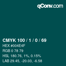 颜色代码: CMYK 100 / 1 / 0 / 69 | qconv.com