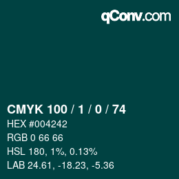 颜色代码: CMYK 100 / 1 / 0 / 74 | qconv.com