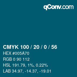 Code couleur: CMYK 100 / 20 / 0 / 56 | qconv.com