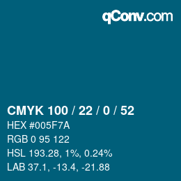颜色代码: CMYK 100 / 22 / 0 / 52 | qconv.com