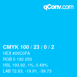 颜色代码: CMYK 100 / 23 / 0 / 2 | qconv.com