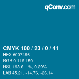 カラーコード: CMYK 100 / 23 / 0 / 41 | qconv.com