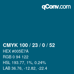 颜色代码: CMYK 100 / 23 / 0 / 52 | qconv.com