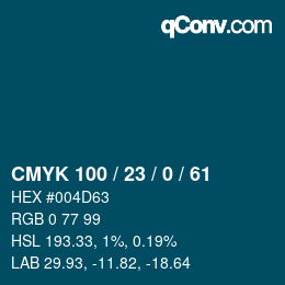 Color code: CMYK 100 / 23 / 0 / 61 | qconv.com