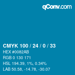 カラーコード: CMYK 100 / 24 / 0 / 33 | qconv.com