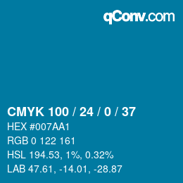 颜色代码: CMYK 100 / 24 / 0 / 37 | qconv.com