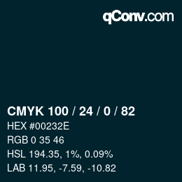 カラーコード: CMYK 100 / 24 / 0 / 82 | qconv.com