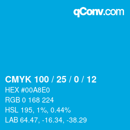 颜色代码: CMYK 100 / 25 / 0 / 12 | qconv.com