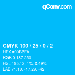颜色代码: CMYK 100 / 25 / 0 / 2 | qconv.com