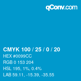 颜色代码: CMYK 100 / 25 / 0 / 20 | qconv.com