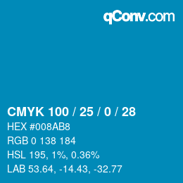 颜色代码: CMYK 100 / 25 / 0 / 28 | qconv.com