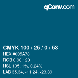 颜色代码: CMYK 100 / 25 / 0 / 53 | qconv.com