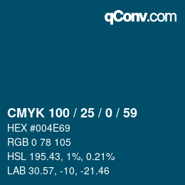 Color code: CMYK 100 / 25 / 0 / 59 | qconv.com