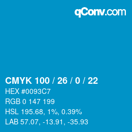 Code couleur: CMYK 100 / 26 / 0 / 22 | qconv.com