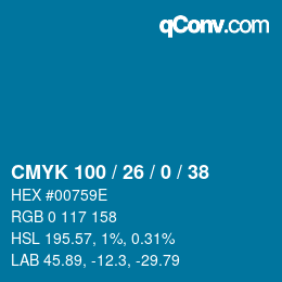 颜色代码: CMYK 100 / 26 / 0 / 38 | qconv.com