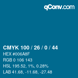 颜色代码: CMYK 100 / 26 / 0 / 44 | qconv.com