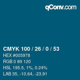 颜色代码: CMYK 100 / 26 / 0 / 53 | qconv.com