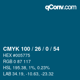 颜色代码: CMYK 100 / 26 / 0 / 54 | qconv.com